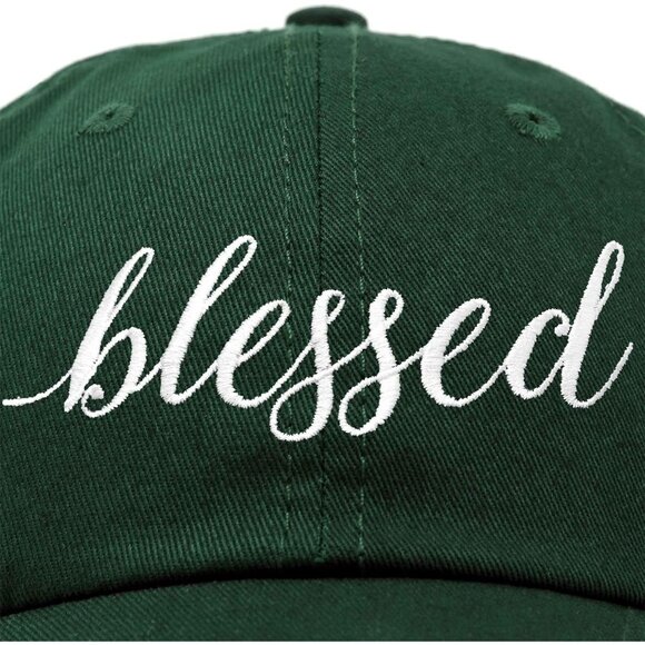 Women's Blessed Embroidered Green Soft Cotton Classic Dad Baseball Hat Cap - Picture 2 of 5